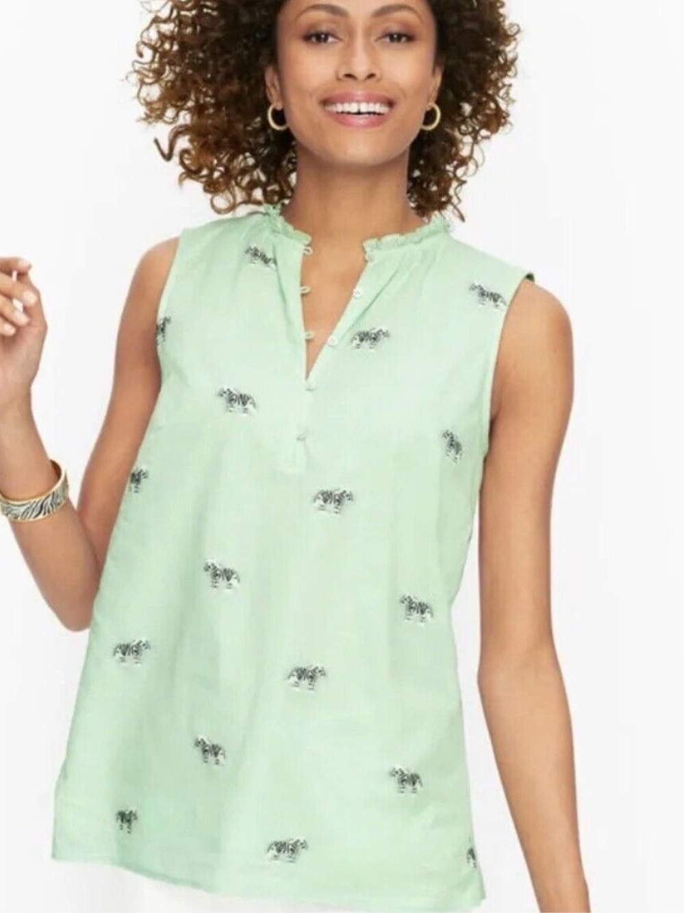 Talbots Cotton Split Neck Shell Zebra Petite Large